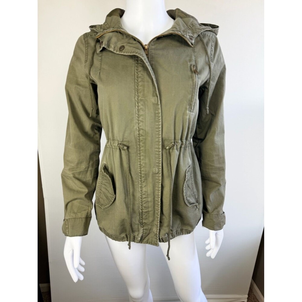 Olive Green Hooded Utility Jacket Small Military Anorak Gorpcore